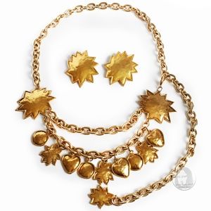 Edouard Rambaud Chain Belt and Earrings 3pc Set Charms Hearts Stars France Rare